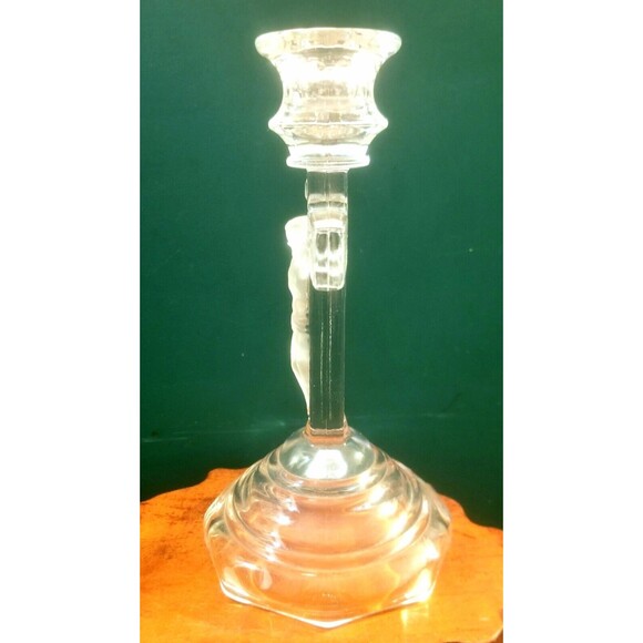 Vintage Pressed Glass Crucifix Cross Taper Candlesticks Holder Clear/Frosted - Picture 2 of 4